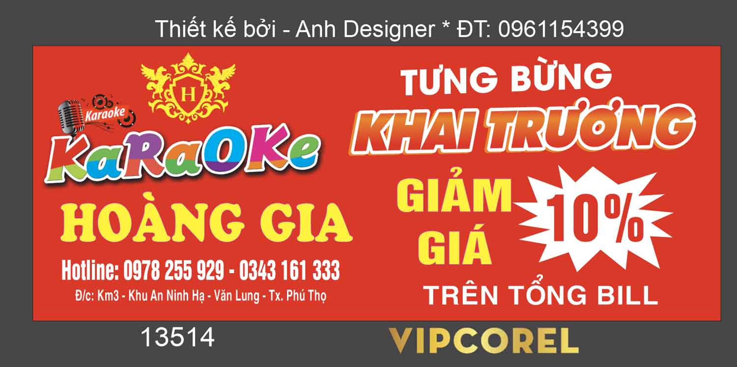 Karaoke Hoàng Gia tưng bừng Khai trương file corel