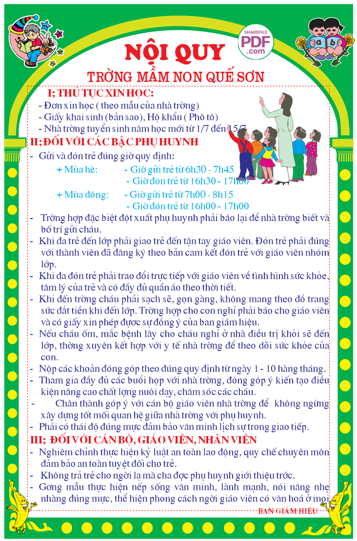 Nội quy trường mầm non Quế Sơn