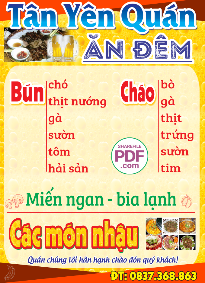Biển Tân Yên Quán - Ăn Đêm file PDF & CDR