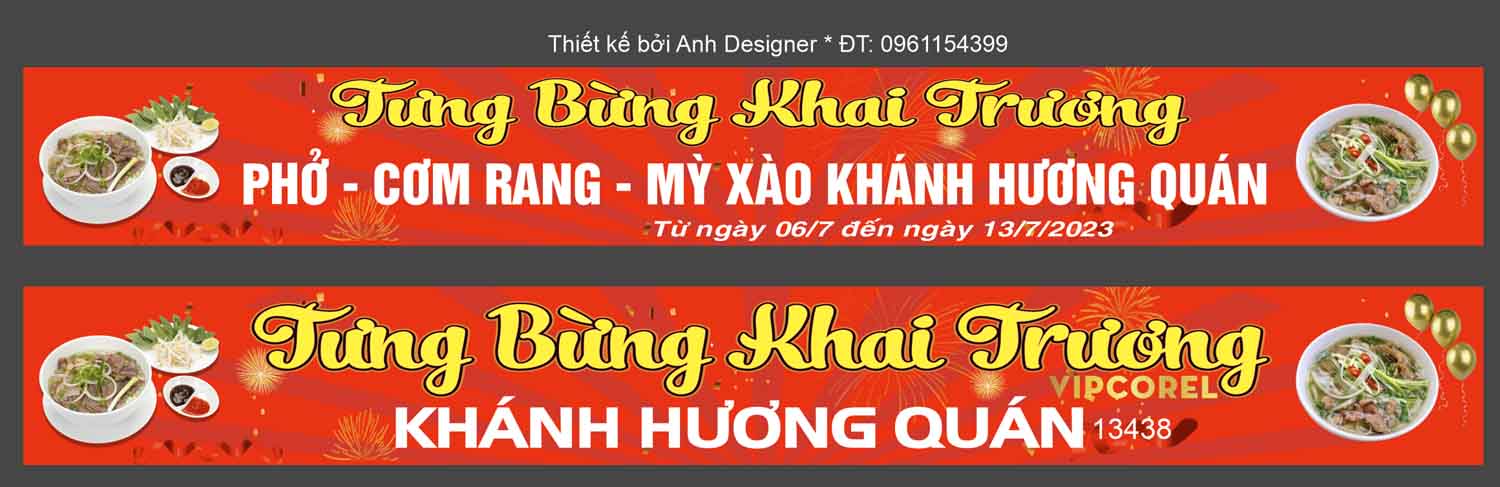 Băng rôn khai trương quán ăn sáng Khánh Hương