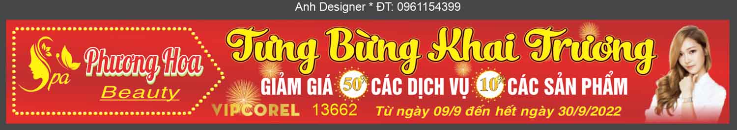 Băng rôn tưng bừng khai trương Phương Hoa Spa