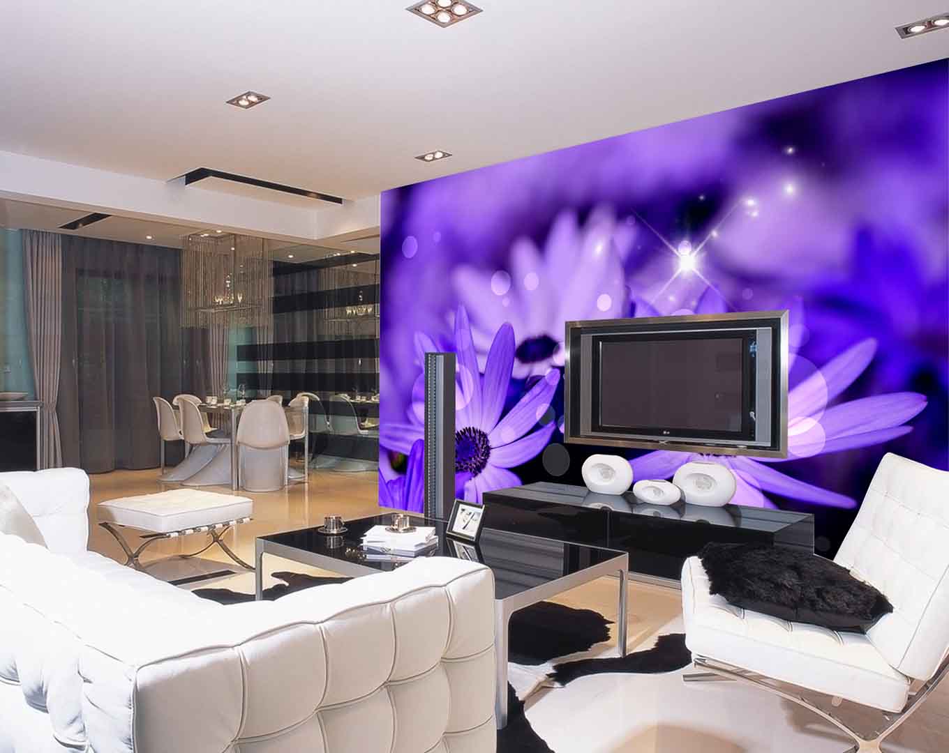 Tranh 3D hoa tím nền tím tuyệt đẹp