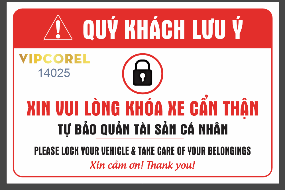 Biển chú ý xin vui lòng khoá xe cẩn thận file corel