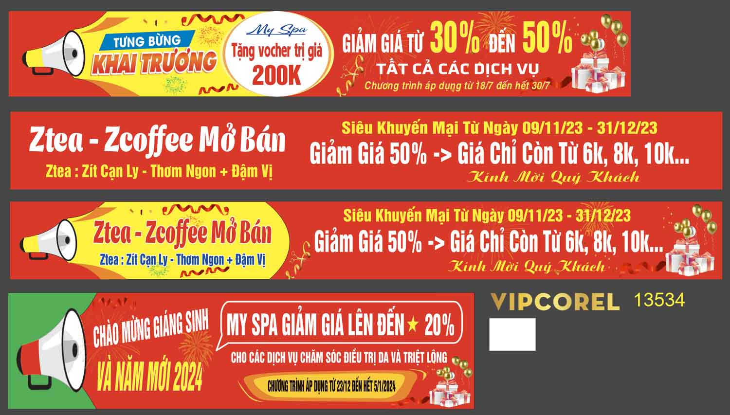 Băng rôn khai trương khuyến mại quán đồ uống file corel