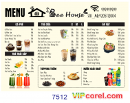 Menu để bàn a4 Bee house - cà phê - trà sữa file corel