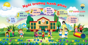 Tranh trường học Ngôi Trường Hạnh Phúc file corel