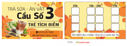 Thẻ tích điểm trà sữa - ăn vặt Cầu số 3 file corel
