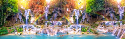 Tranh dán tường 3D phong cảnh thác nước đẹp