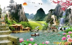 Tranh phong thủy 3D - phong cảnh sơn thủy hữu tình #124