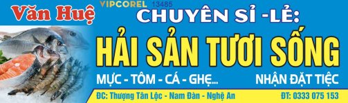Biển quảng cáo hải sản tươi sống Văn Huệ file corel