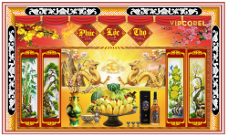 Tranh ban thờ mâm ngũ quả ngày lễ tết 2025 file corel
