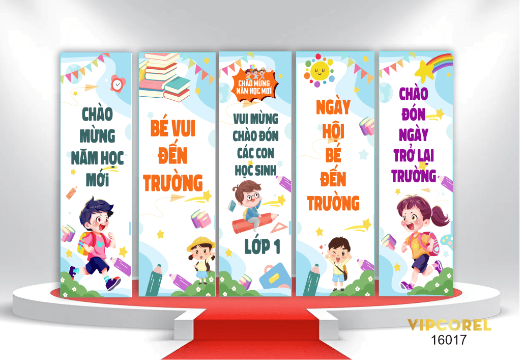 Phướn chào mừng năm học mới - bé vui đến trường