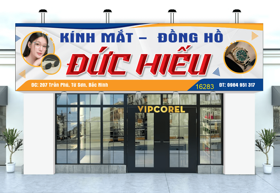 Biển QC Kính mắt - đồng hồ Đức Hiếu file corel