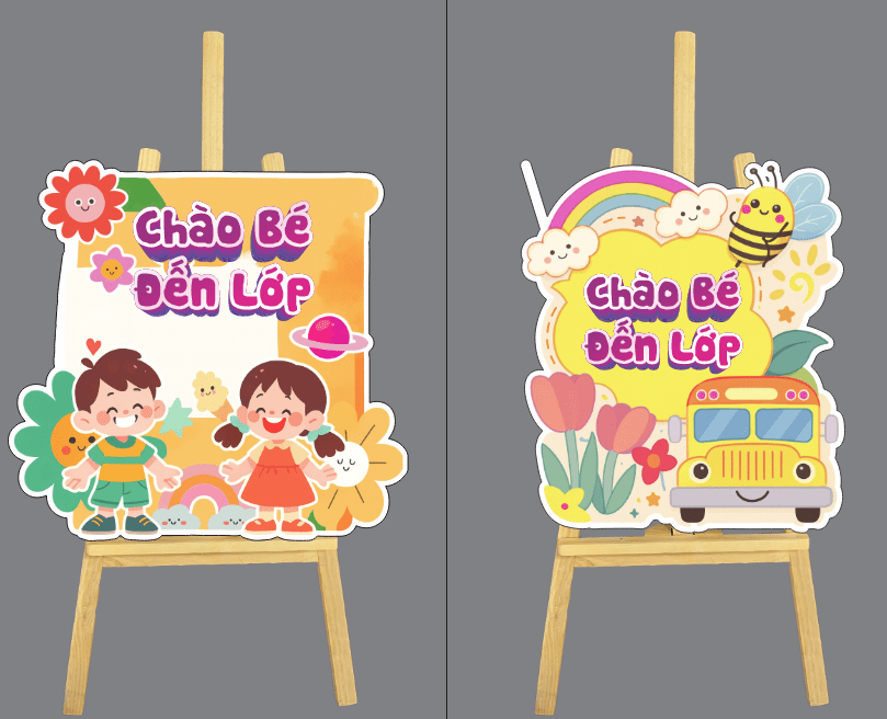Bảng tên Chào bé đến lớp - mầm non file corel