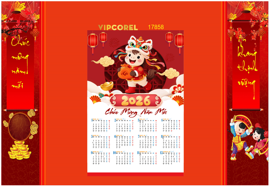 Lịch tết Chúc mừng năm mới 2026 file corel