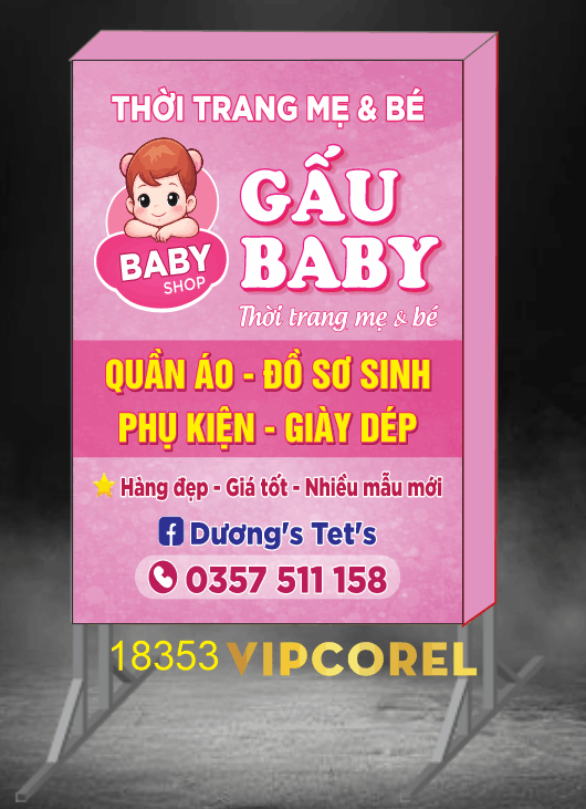 Biển vẫy Thời trang mẹ & bé gấu Baby file cdr