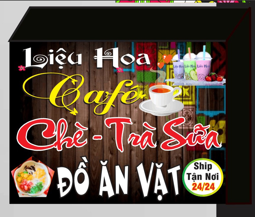 Biển bảng Hoa Liệu chè trà sữa cafe đồ ăn vặt file cdr