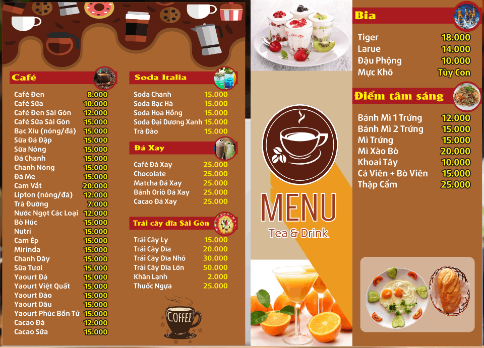 Mẫu thiết kế menu Tea & Drink cà phê file cdr
