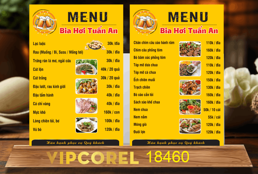 Mẫu thiết kế menu Bia Hơi Tuấn Anh file corel x7