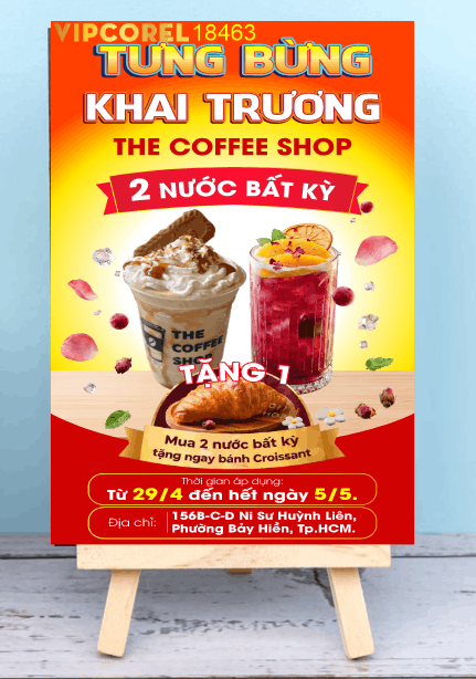 Bảng tưng bừng khai trương The coffee shop file cdr