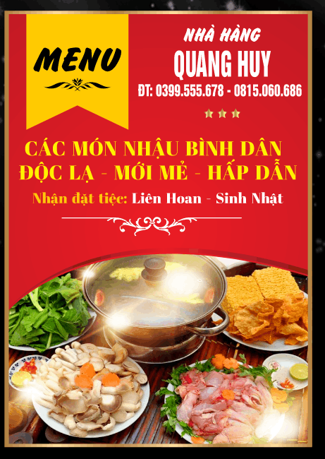 Menu Nhà hàng Quang Huy các món nhậu file corel