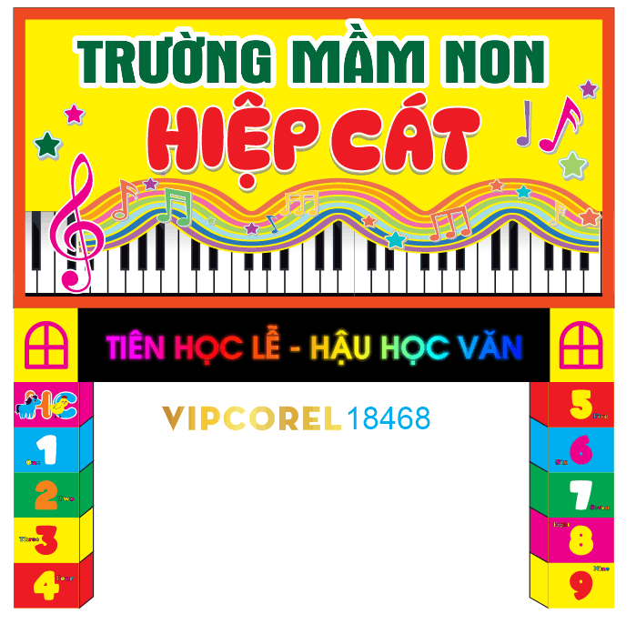 Mẫu cổng trường mầm non Hiệp Cát file corel #2