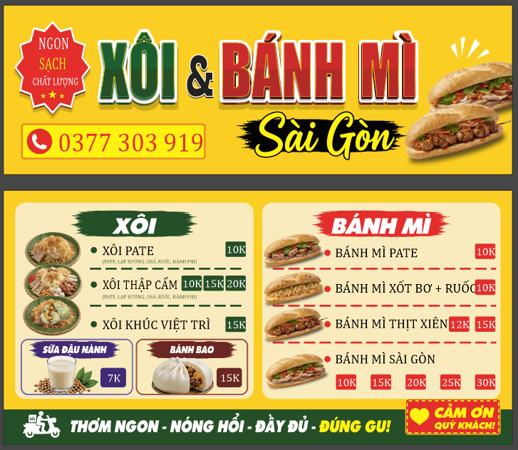Biển bảng bán Xôi & Bánh Mì Sài Gòn file cdr x7