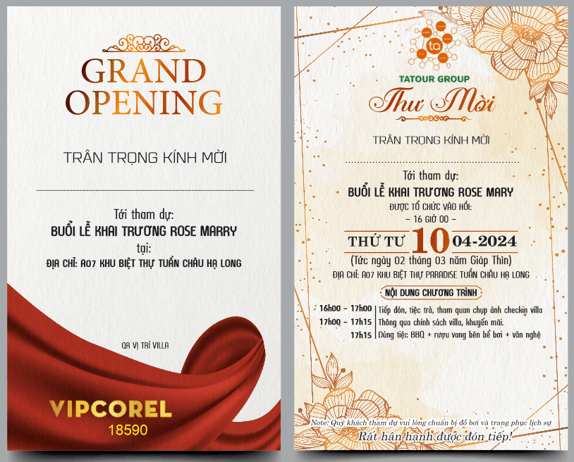 Thư mời khai trương Rose Marry Grand Opening