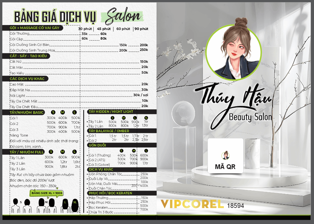 Bảng giá dịch vụ beauty Salon Thúy Hậu file cdr