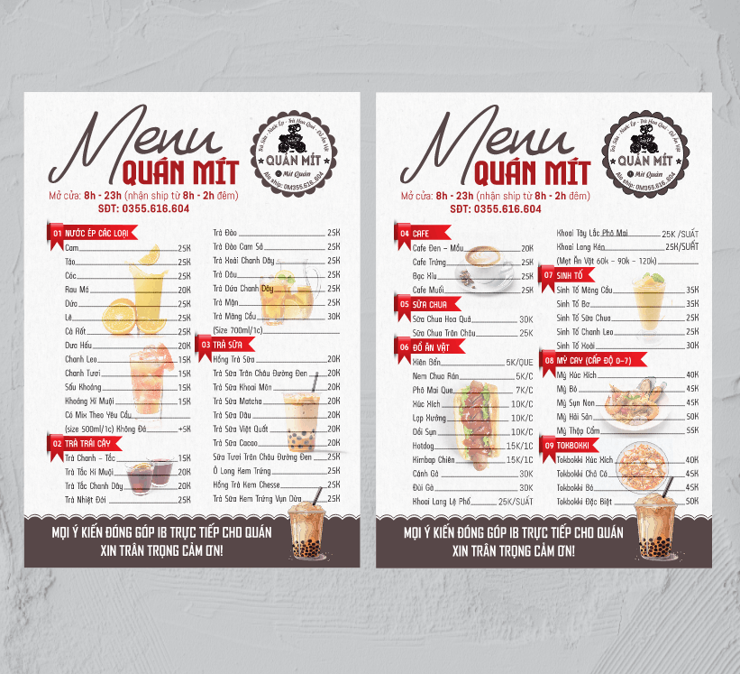 Menu Quán Mít - trà sữa - đồ ăn vặt cdr