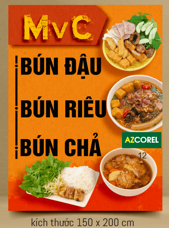 Biển vẫy quảng cáo quán Bún Đậu file corel