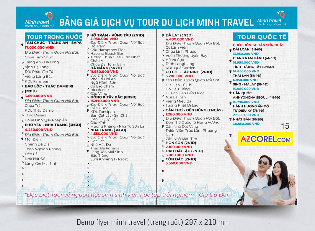 Thiết kế Bảng giá dịch vụ Tour du lịch Minh Travel