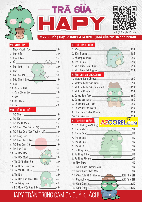 Mẫu thiết kế menu quán Trà Sữa Happy Hạ Long