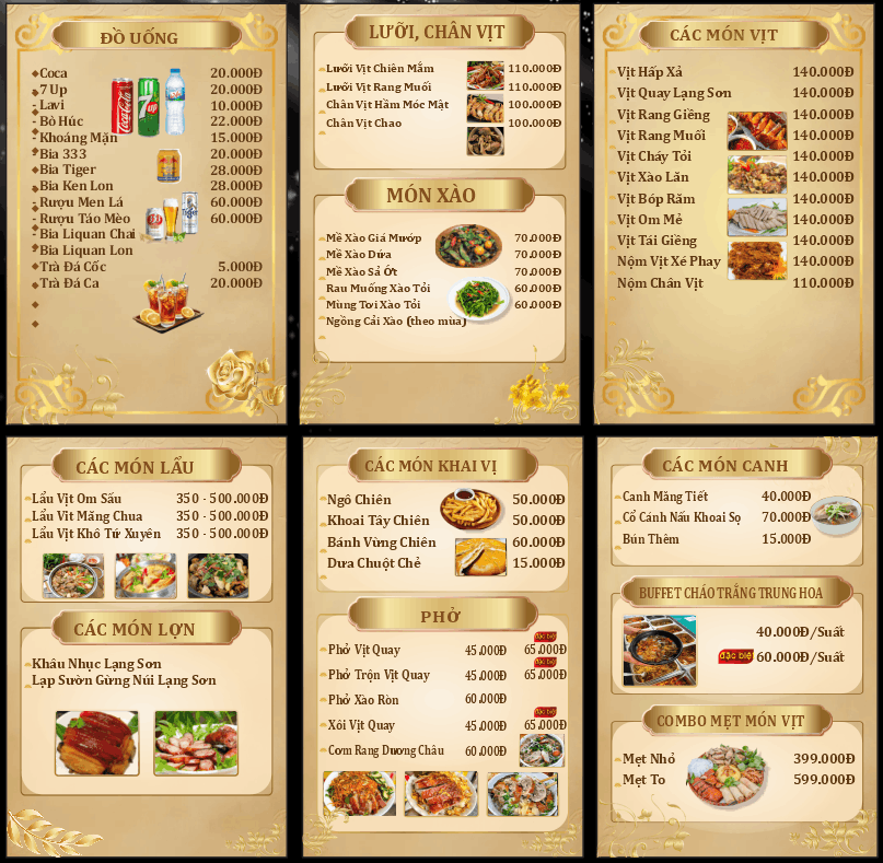 Mẫu menu quán nhậu tone màu vàng gold