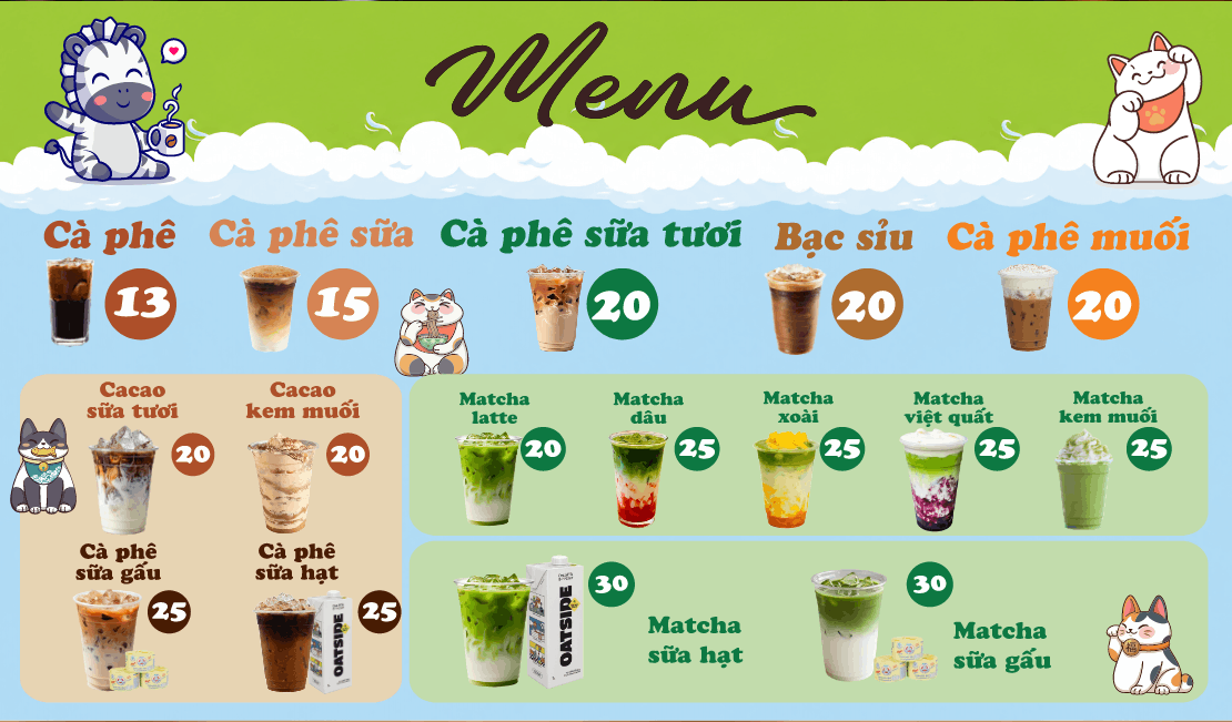 Mẫu menu đồ uống dễ thương file corel