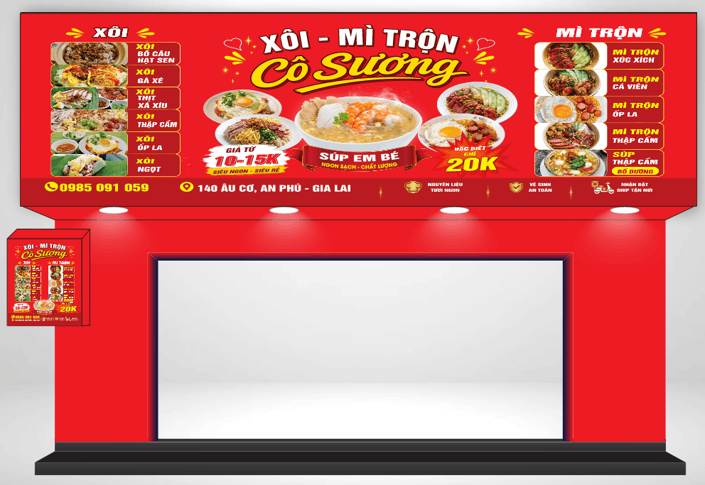 Bảng biển quảng cáo xôi - mì trộn Cô Sươn