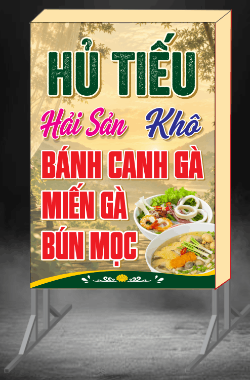 Biển vẫy Hủ tiếu Hải sản - bánh anh gà