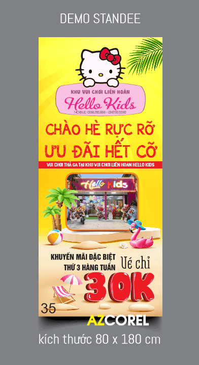 Standee Khu vui chơi Hello Kids chào hè