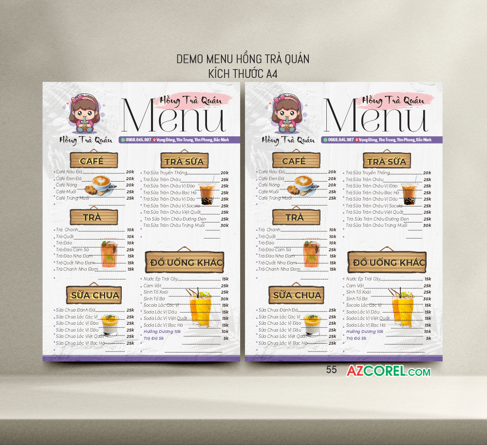 menu Hồng Trà Quán file Corel x7