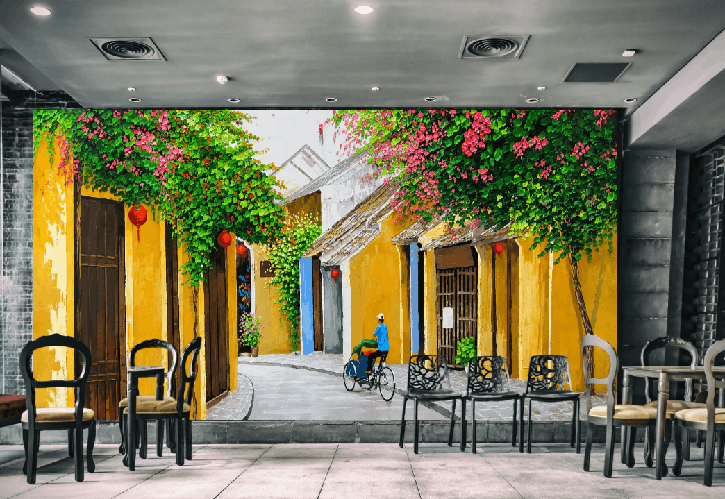 Tranh quán cà phê phong cảnh phố cổ Hội An