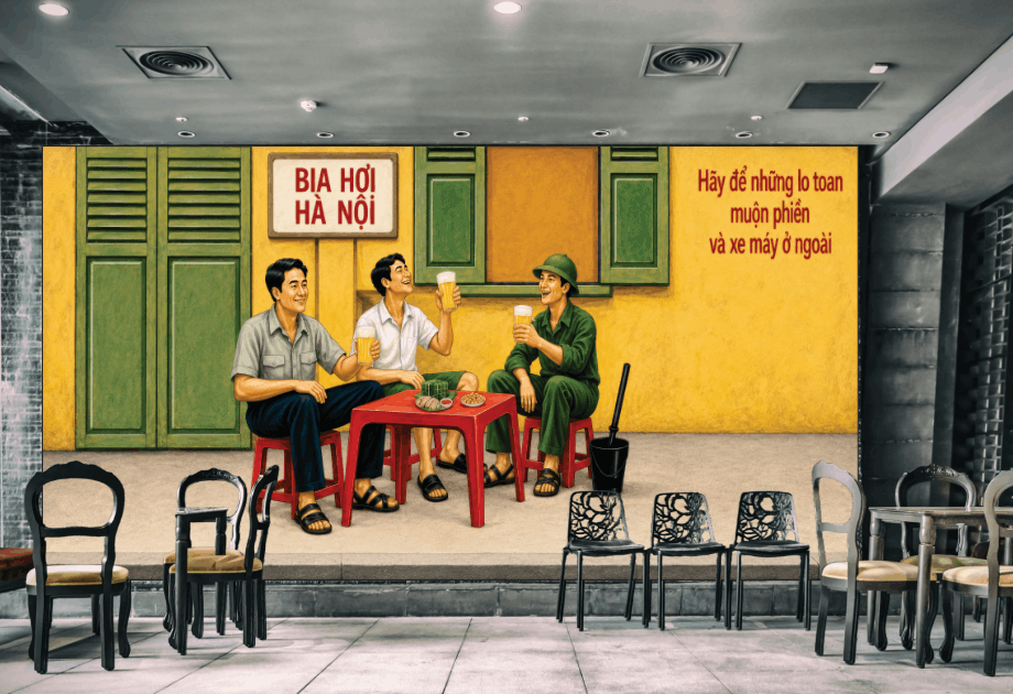 Tranh tường văn hóa bia hơi Hà Nội file cdr x7