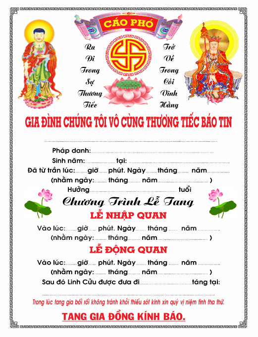 Bảng Cáo Phó chương trình lễ tang #3 file corel