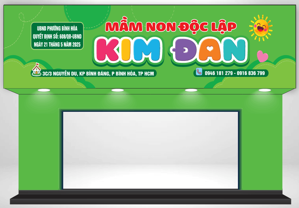 Biển hiệu Trường Mầm non Độc lập Kim Đan