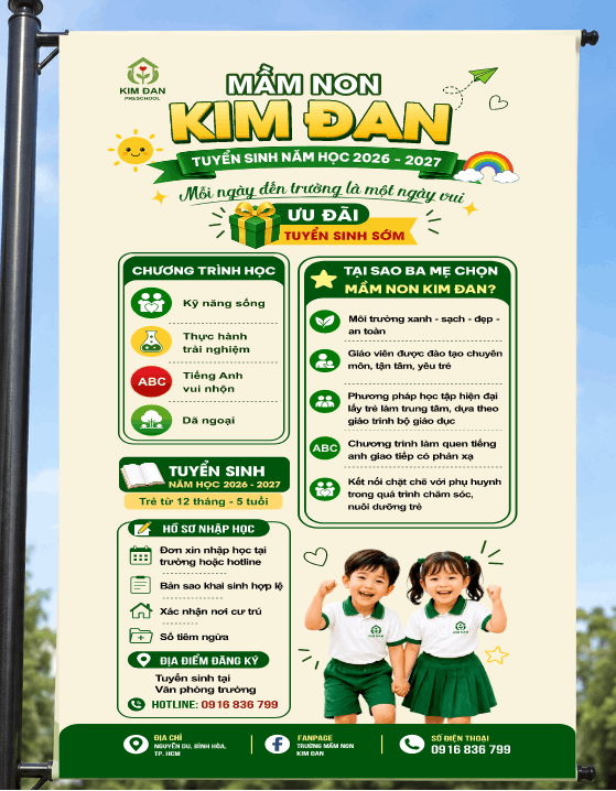 Tờ rơi tuyển sinh của Trường Mầm non Kim Đan