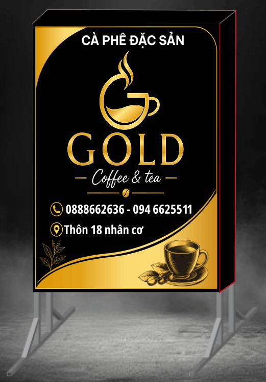 Biển vẫy QC đặc sản Gold Coffee & Tea file corel