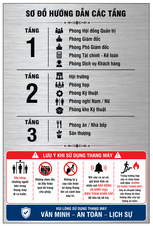 Bảng chỉ dẫn sơ đồ và nội quy SD thang máy