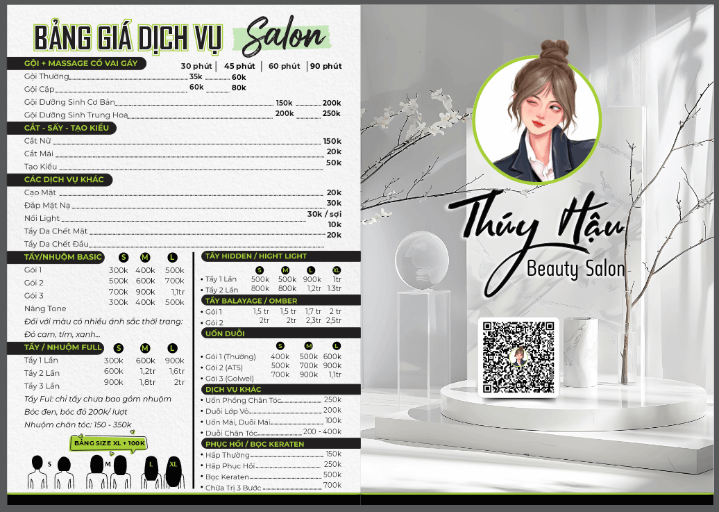 Bảng giá dịch vụ Salon tóc Thúy Hậu file cdr