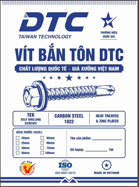 Bảng QC vít bắn tôn DTC chất lượng quốc tế
