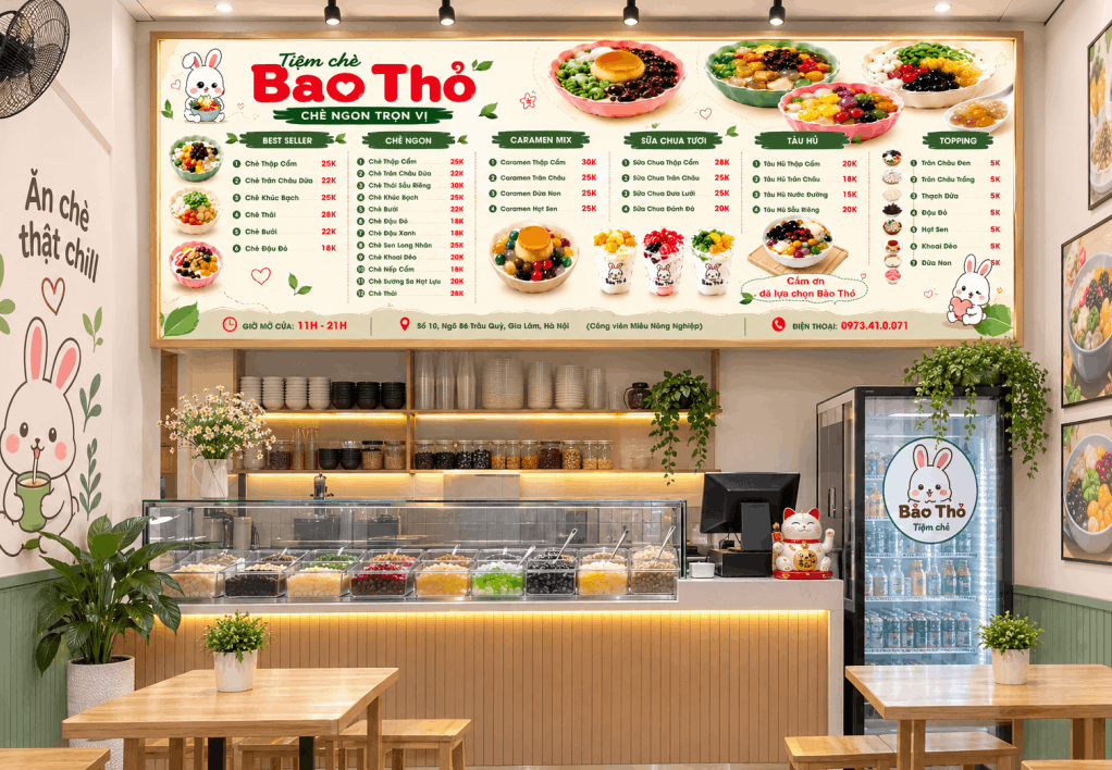 Bảng biển quảng cáo Tiệm Chè Bao Thỏ file cdr