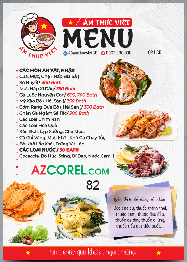 Menu nhà hàng Ẩm Thực Việt file corel